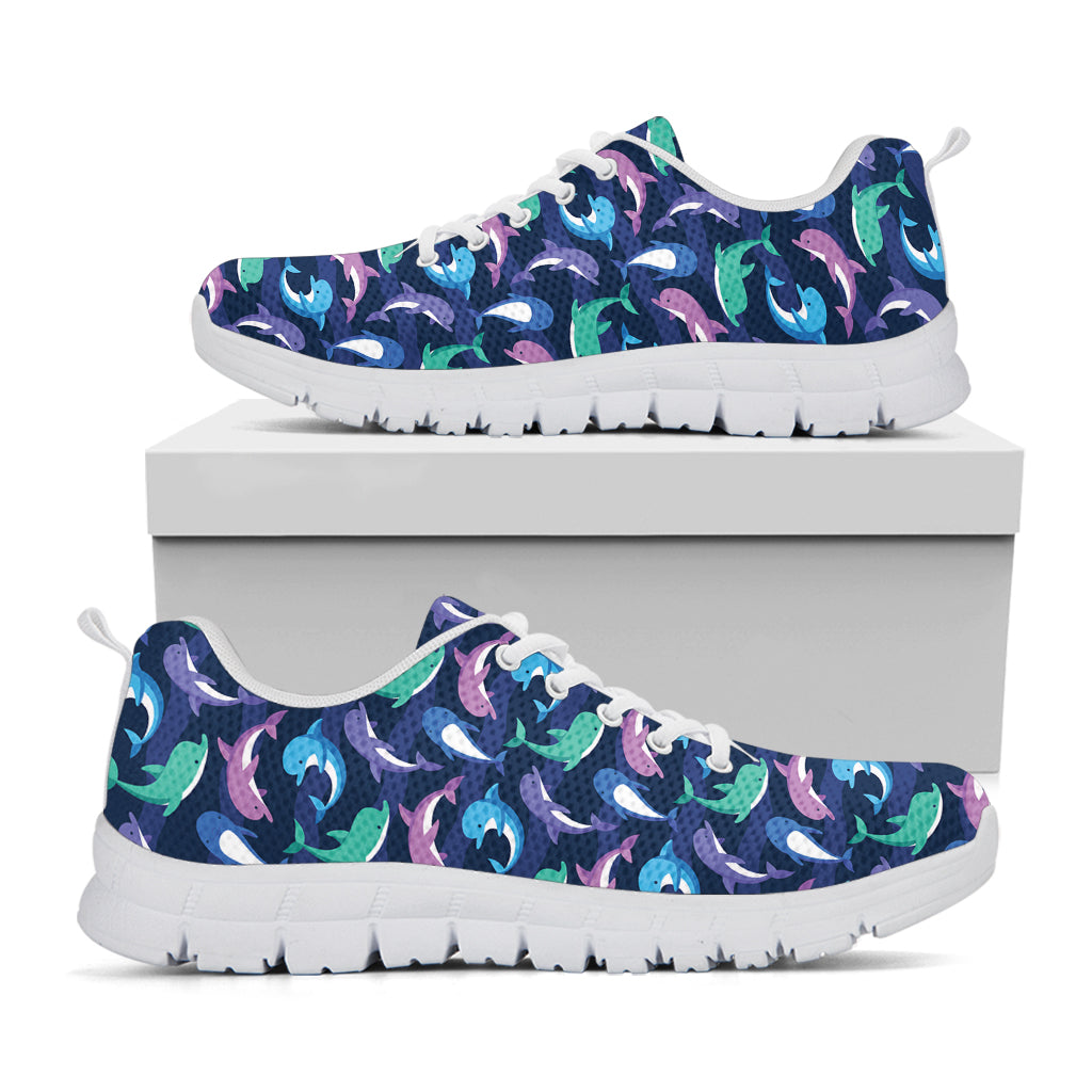 Colorful Dolphin Pattern Print White Sneakers