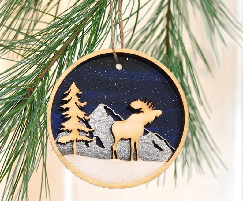 Moose Ornament Christmas Ornament Christmas Gift Ideas Ceramic Circle Ornament