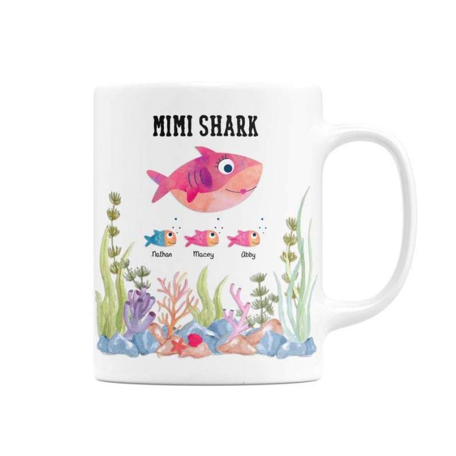 Mimi Shark Mug With Names, Nana Shark, Grandma Shark Mug Personalized for Her