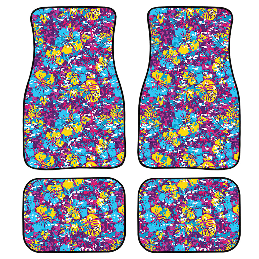 Colorful Aloha Camouflage Flower Print Front And Back Car Floor Mats, Front Car Mat