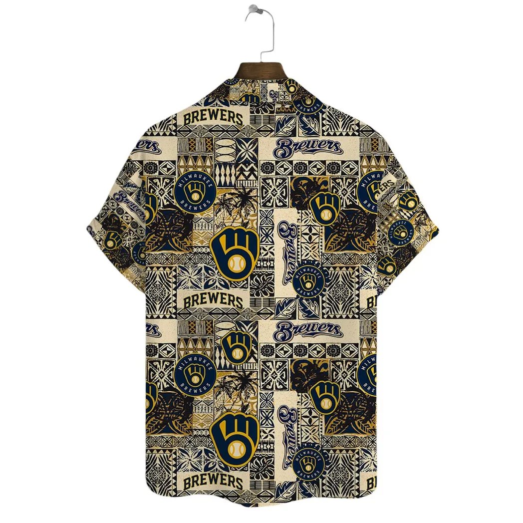 Milwaukee Brewers Hawaiian Shirt Tribal Patchwork Design
