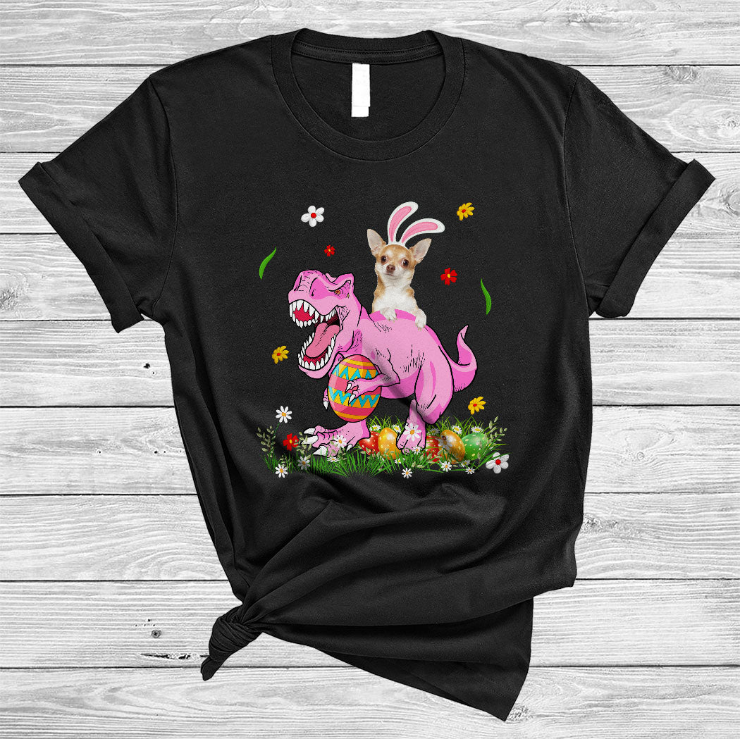 Bunny Chihuahua Riding T-Rex Cute Happy Easter Day Egg Hunt Flower Dog Lover Gifts T-Shirt