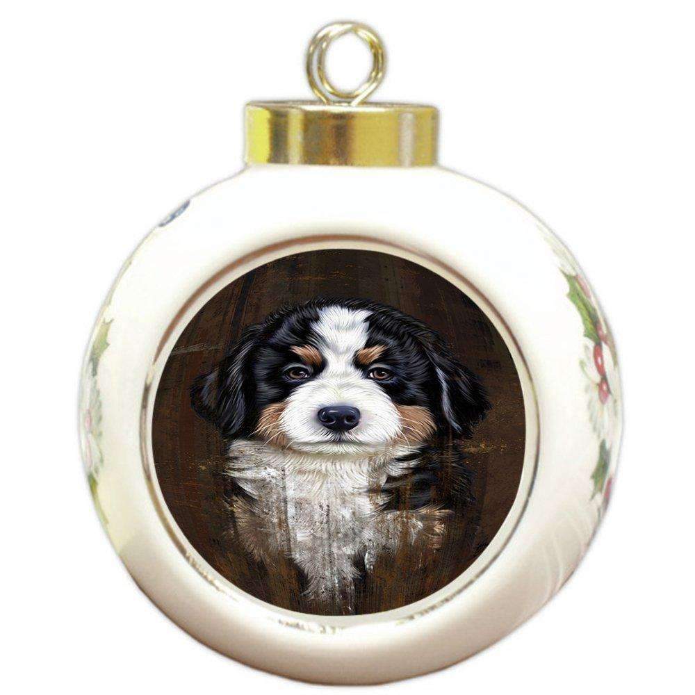 Rustic Bernese Mountain Puppy Round Ball Christmas Ornament Rbpor48201