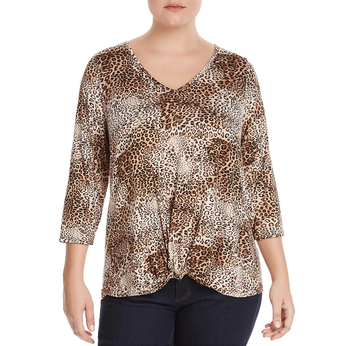 Status By Chenault Womens Plus Animal Print Knot-Front T-Shirt