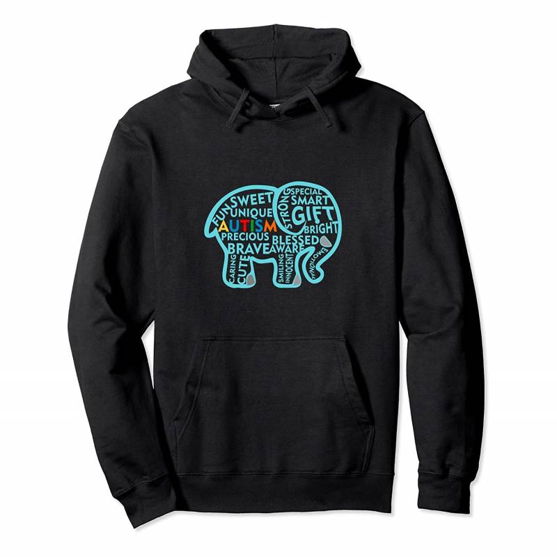 Autism Awareness Elephant Word Collage for Mom Dad Hoodie