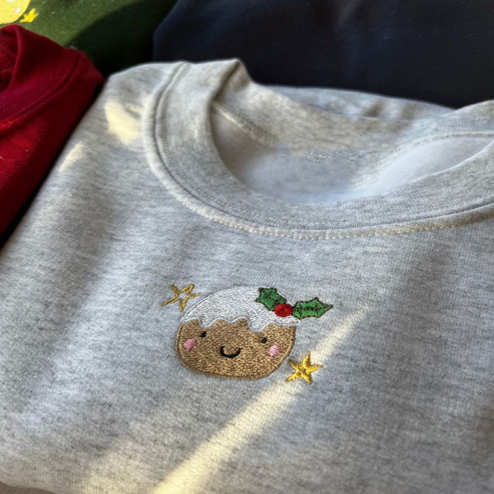 Cheerful Christmas Pudding Embroidered Sweatshirt 2D Crewneck Sweatshirt All Over Print Sweatshirt For Women Sweatshirt For Men Sws5397