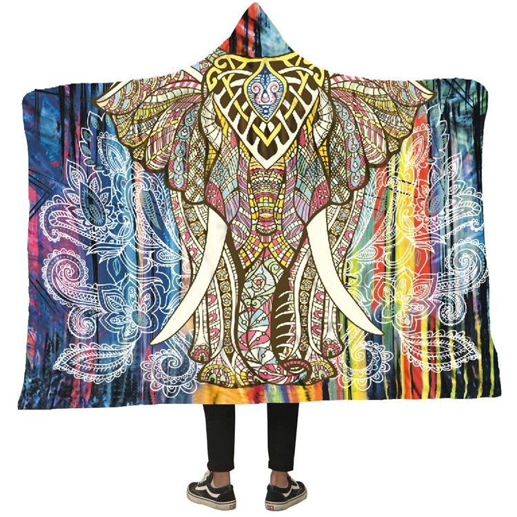 Animal Hooded Blankets – Animal Series Colorful Elephant Fleece Hooded Blanket