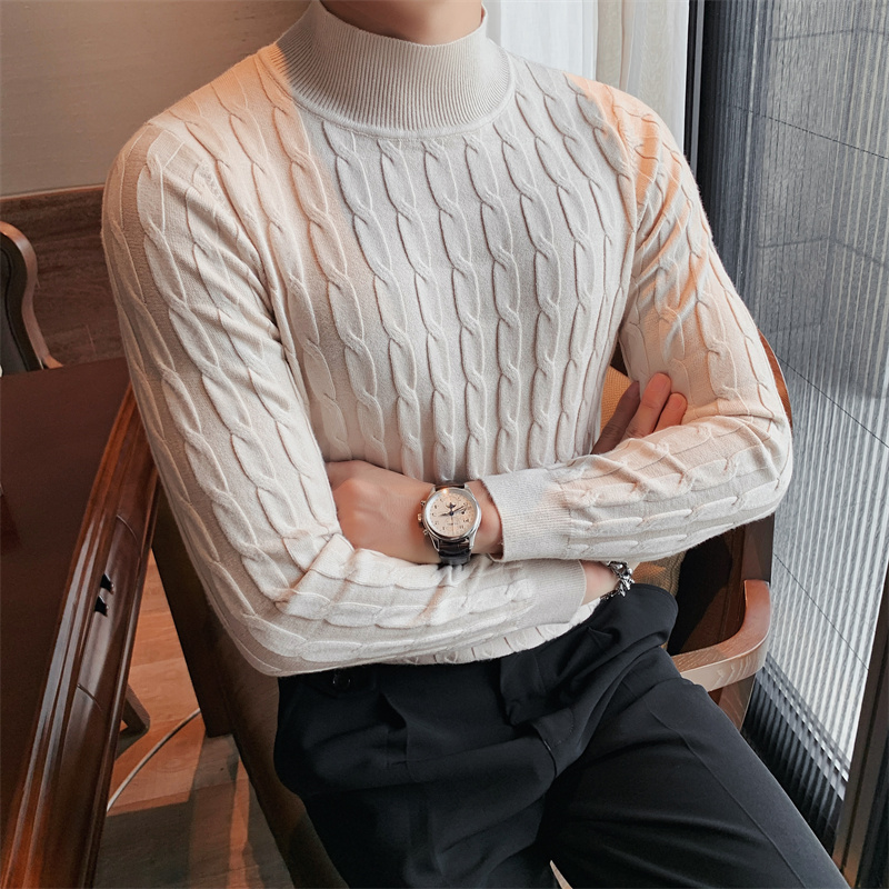 2022 Autumn Winter Turtleneck Fashion Simple Slim Sweater Men Clothing High Collar Casual Pullovers Knit Shirt Plus size S-3XL alx