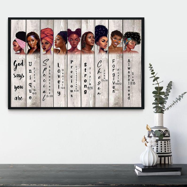 Black Women God Says You Are Home Decor, Black Queen Canvas, Black Women Poster