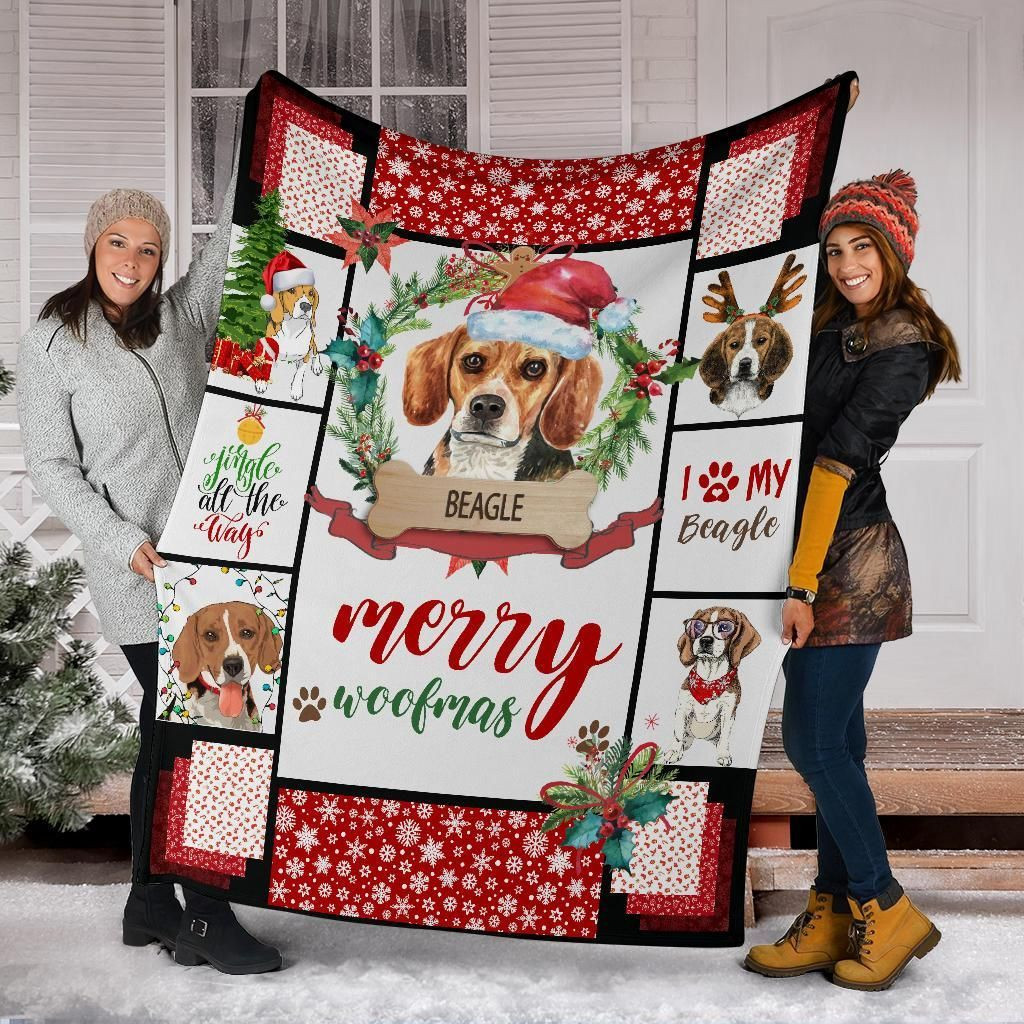 Beagle Blanket Merry Woofmas, Christmas Gift, Dog Lover Blanket