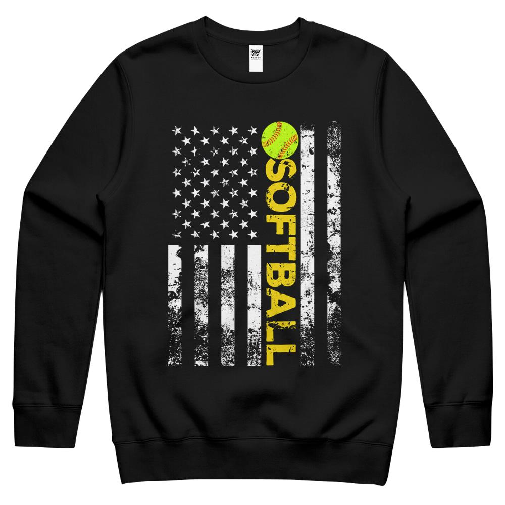 American Flag Softball Team Gift Crewneck Sweatshirt