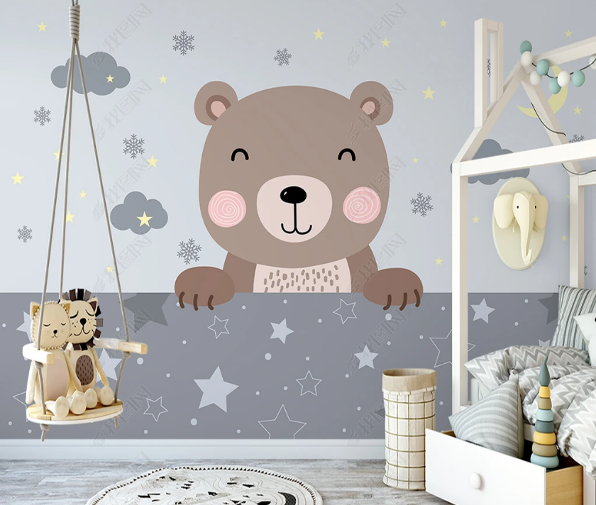 3D Cartoon Animal Bear Cloud Wall Mural Wallpaper Lqh 317