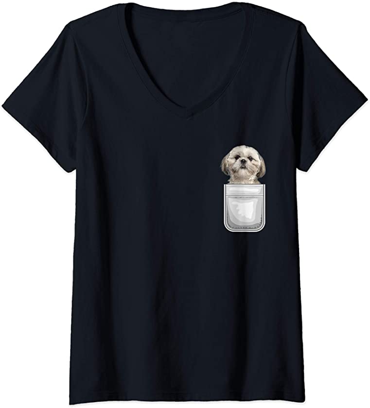 Womens Shih Tzu Puppy Dog in Your Pocket V-Neck T-Shirt