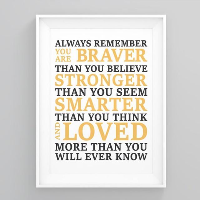 Positive quote art Always remember you are braver than you believe ...