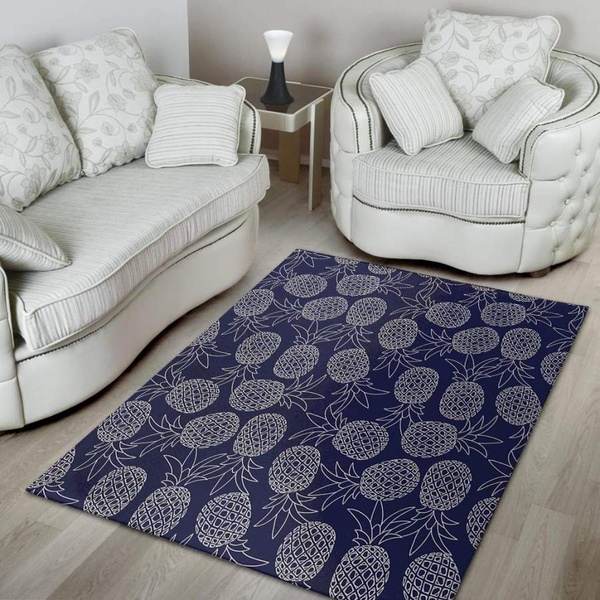 Blue Pine Pineapple Print Area Rug