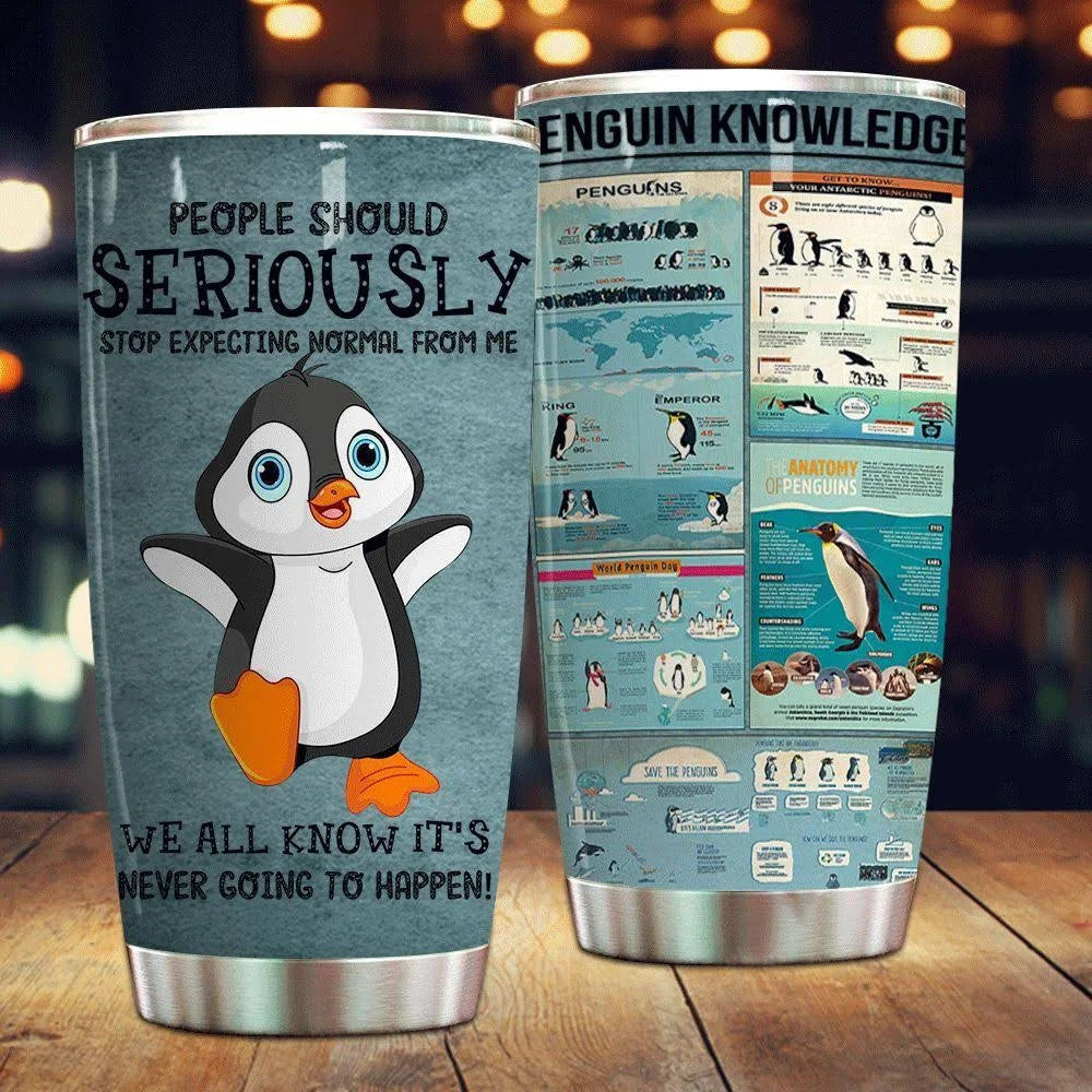 Penguin Knowledge 20Oz, Stainless Steel Personalized Stainless Steel Tumbler Customize Name, Text, Number