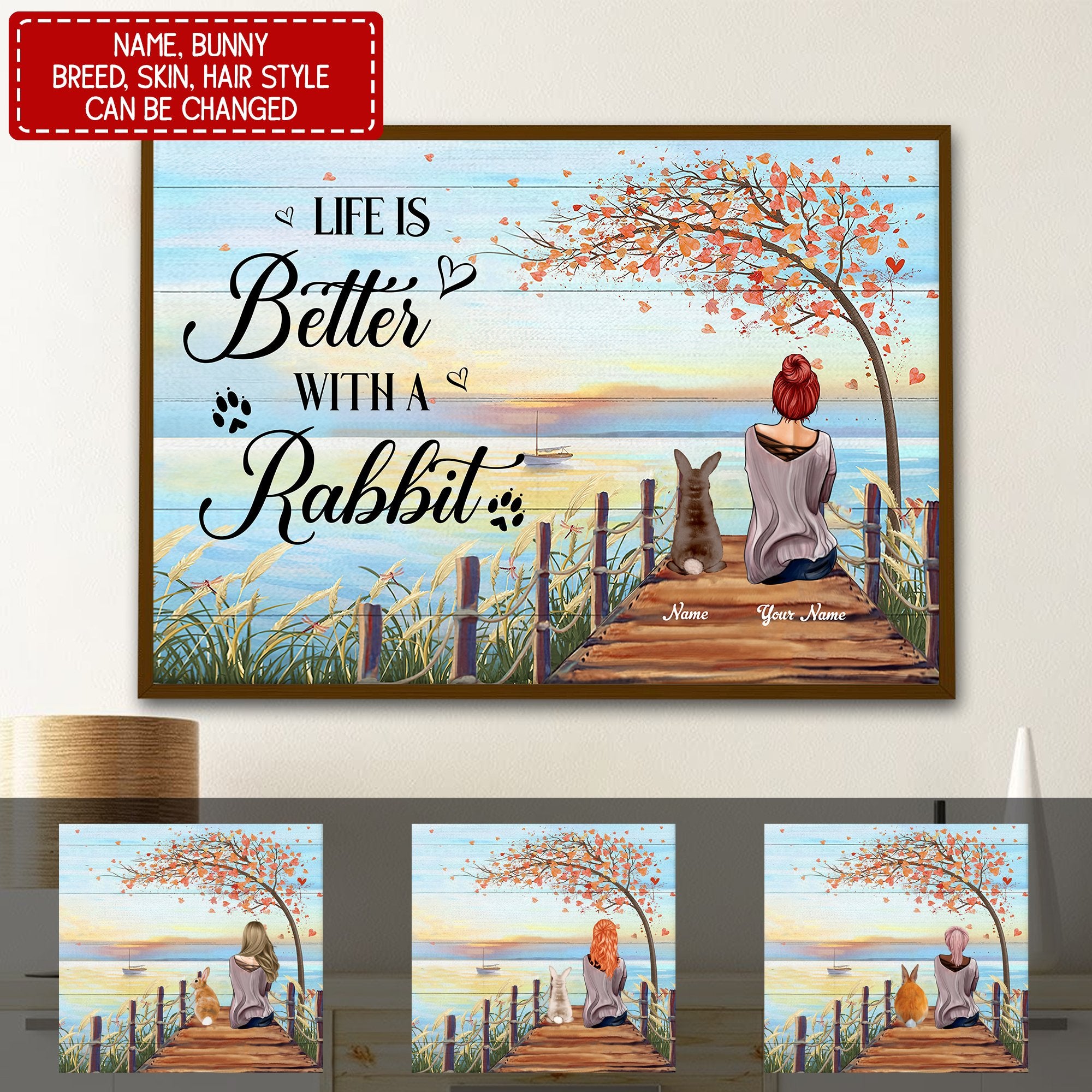 Customized Custom Bespoke Gifts Poster Canvas Wall Art Home Decor Life Is Better With A Rabbit Animal Lovers