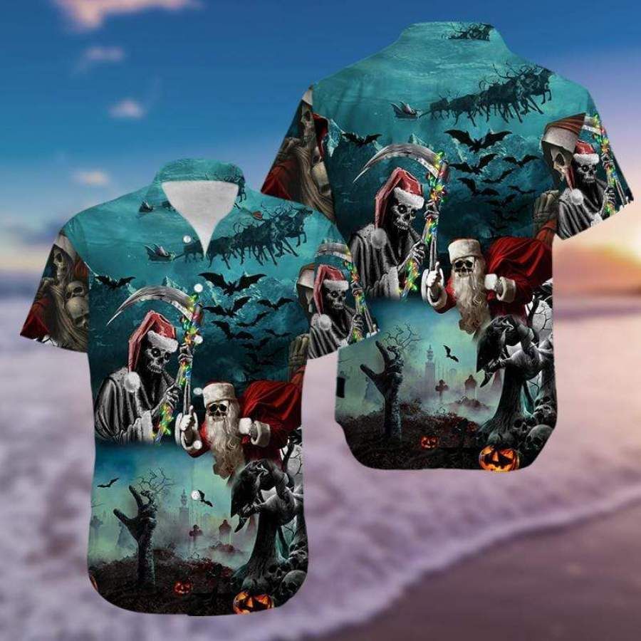 Hawaii Aloha Shirts Christmas Santa Claus Skull Ha83655