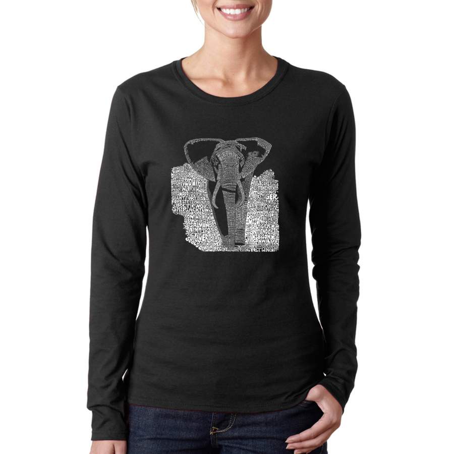 LA Pop Art Women’s Word Art Long Sleeve T-Shirt – ELEPHANT