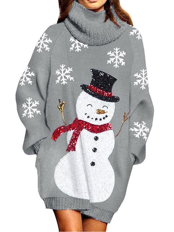 Womens Turtleneck Ugly Christmas Sweater Snowman Sweater Dress