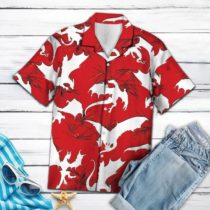 White Dragon Flying Red Hawaii Shirt For Women Ha58883