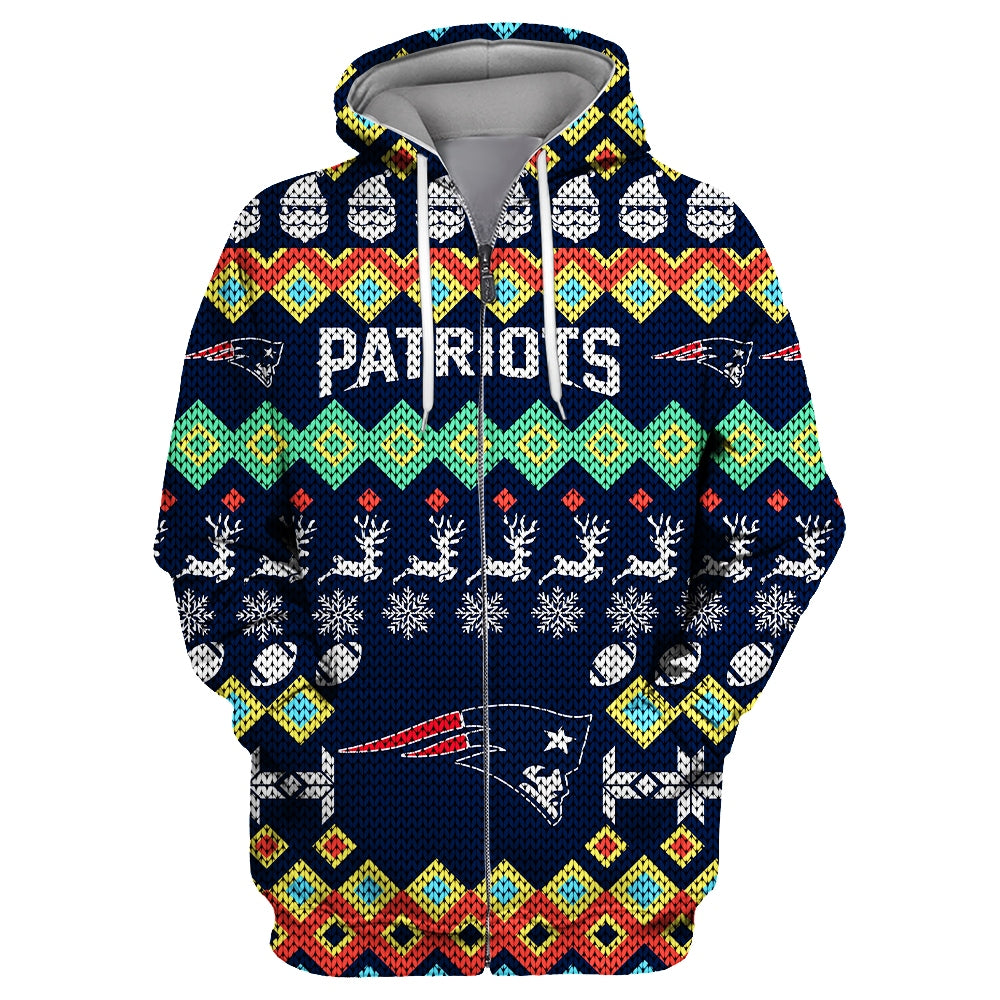 New England Patriots Colorful Christmas Zipper Hoodie