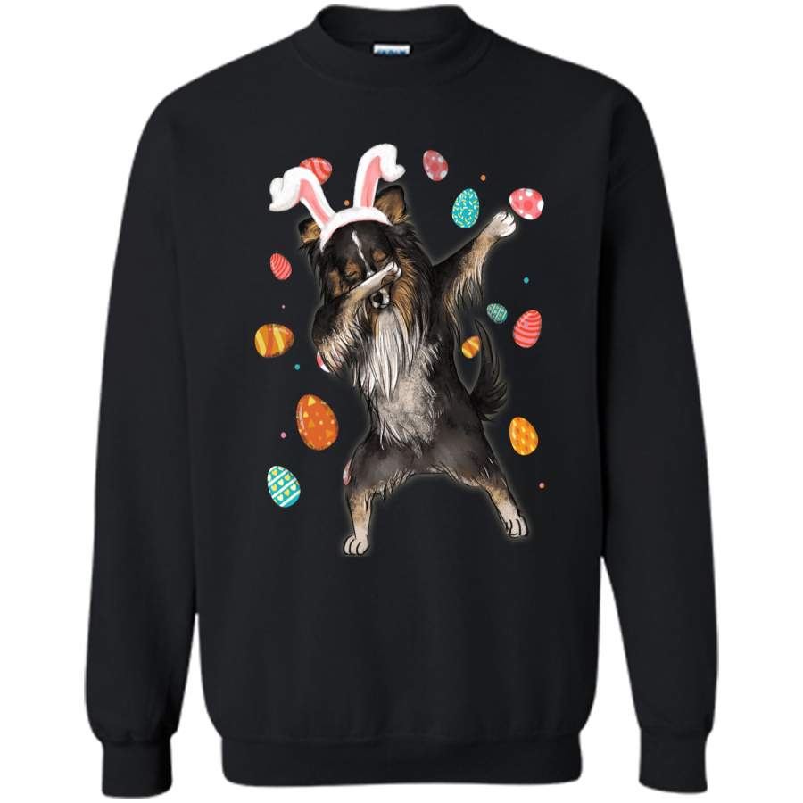 Dabbing Shetland Sheepdog With Easter Bunny Ears Shirt Printed Crewneck Pullover Sweatshirt 8 oz