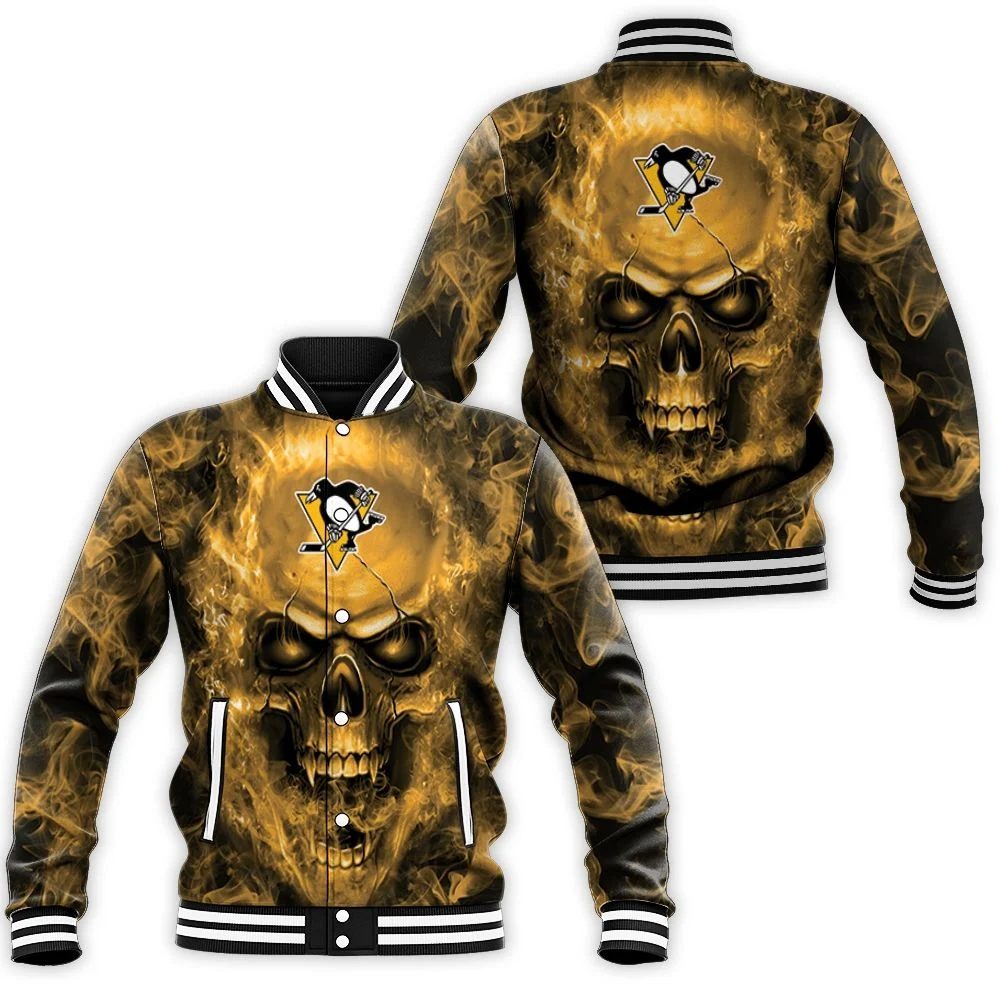 Pittsburgh Penguins Skull Baseball Jacket