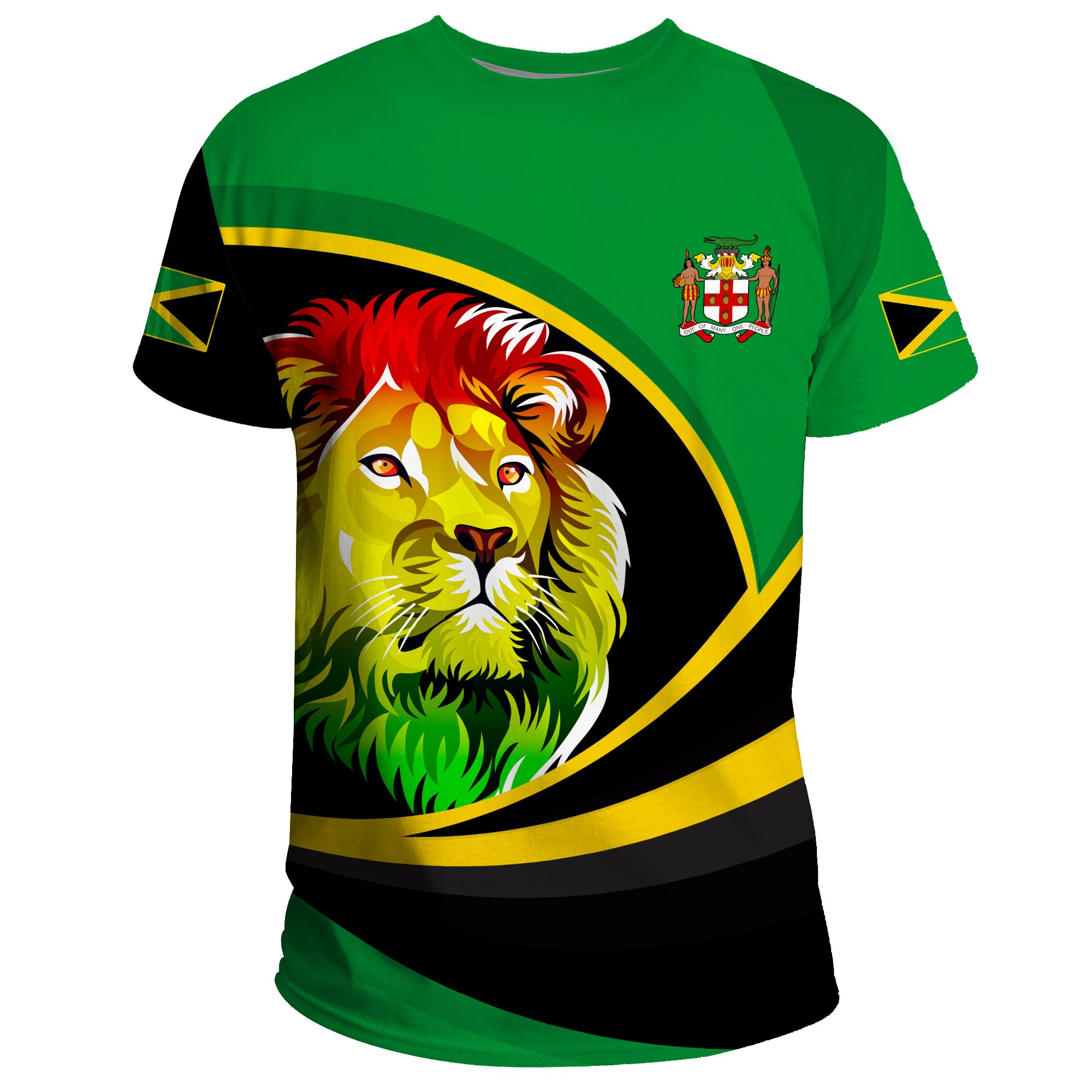 1stTheWorld Jamaica T-Shirt, Jamaica Lion Rasta Active A10