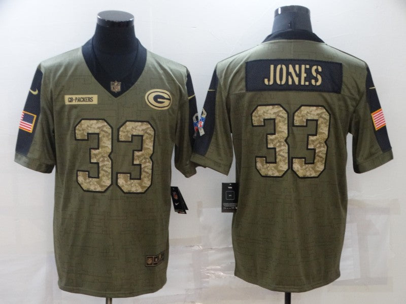 Men’S Green Bay Packers #33 Aaron Jones Camo 2021 Salute To Service Limited Player Jersey