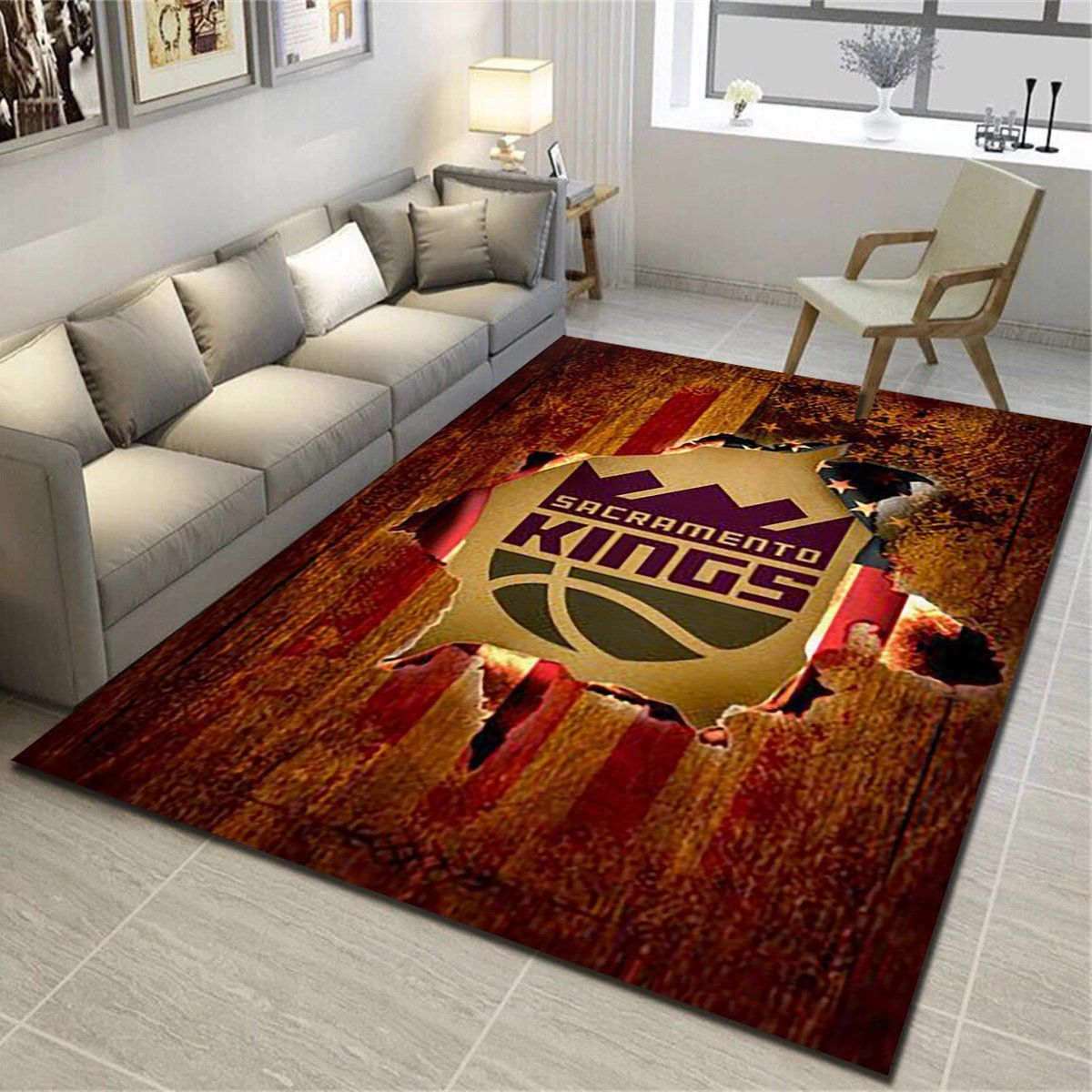 Sacramento Kings Logo Area Rug, Basketball Team Living Room Bedroom Carpet, Man Cave Floor Mat