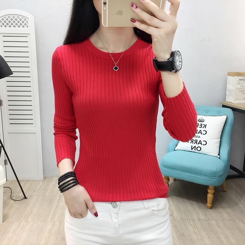 Woman Sweaters Chandails Autumn Winter round Neck Long Sleeve Sweater Women’s Slim Fit Skinny Short Inner Wear Knitwear Top alx