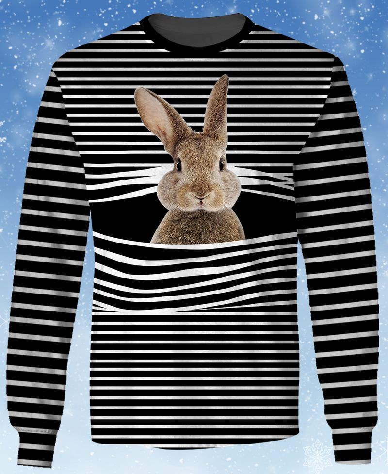 Rabbit 3D Full Print On Striped Gift For Animal Lovers 3D Sweatshirt