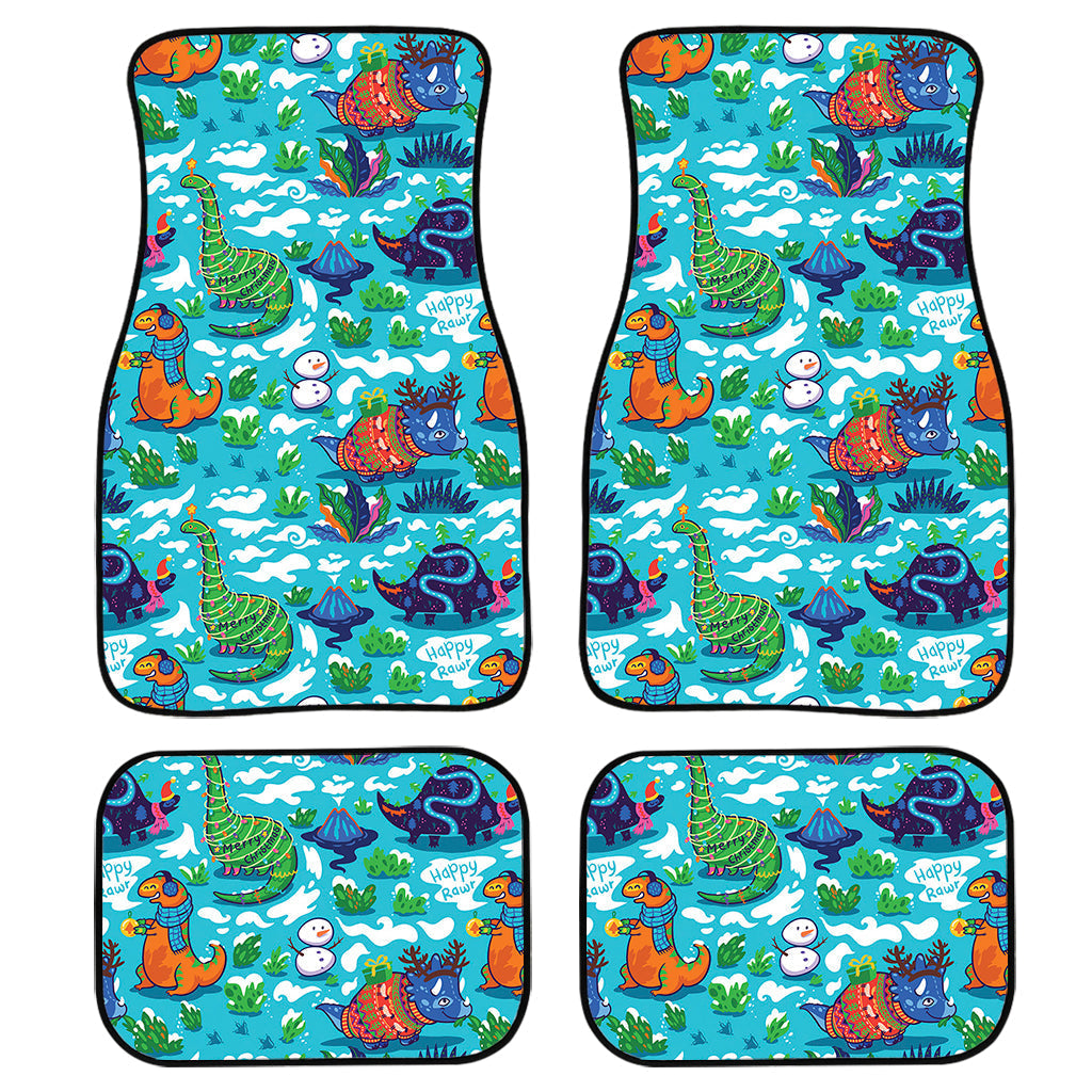 Xmas Dinosaur Pattern Print Front And Back Car Floor Mats, Front Car Mat