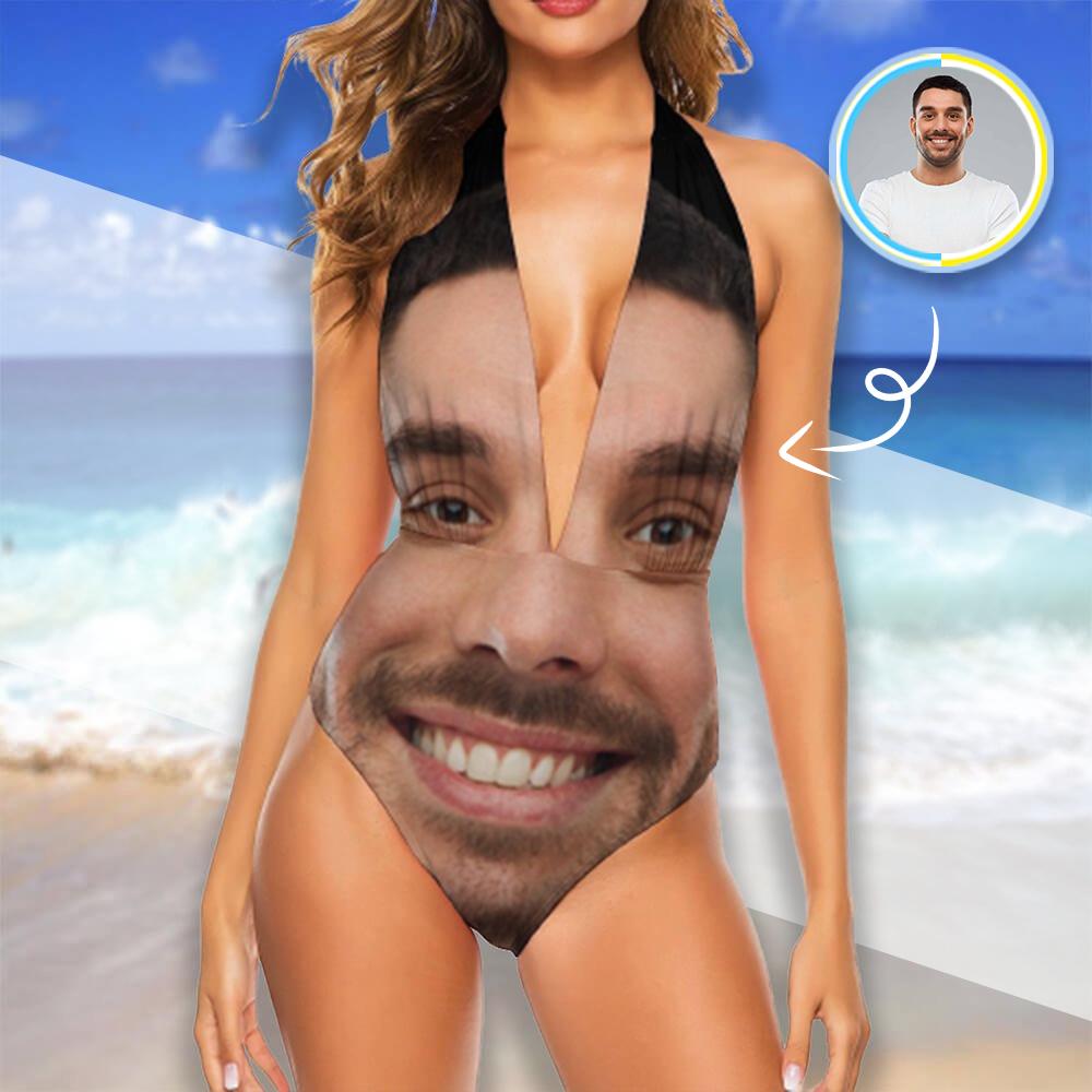 Custom Face All You Women’S Backless V-Neck One Piece Swimsuit