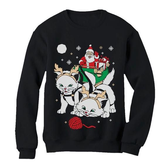 Cats Santa Ride Kittens Ugly Christmas Men s Crewneck Sweatshirt