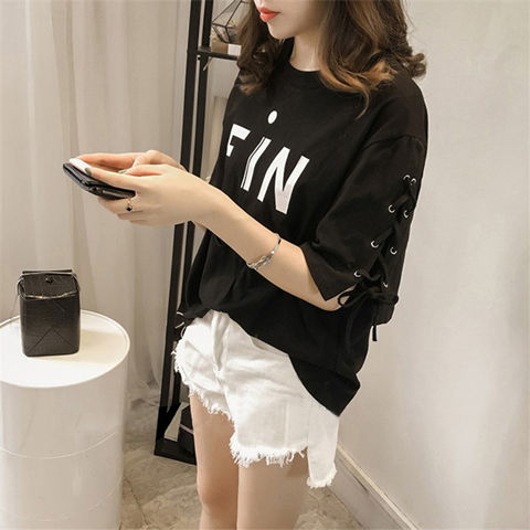 Tops Clothes T Shirt Casual Korean Short Sleeve Fashion Women’s T-shirt Summer Aesthetic Lace Loose Aesthetic Pulovers Graphic alx