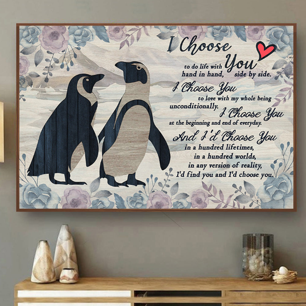 Penguin Florist Pallet Couple I Choose You Landscape Poster & Canvas Home Decor Wall Art Visual Art