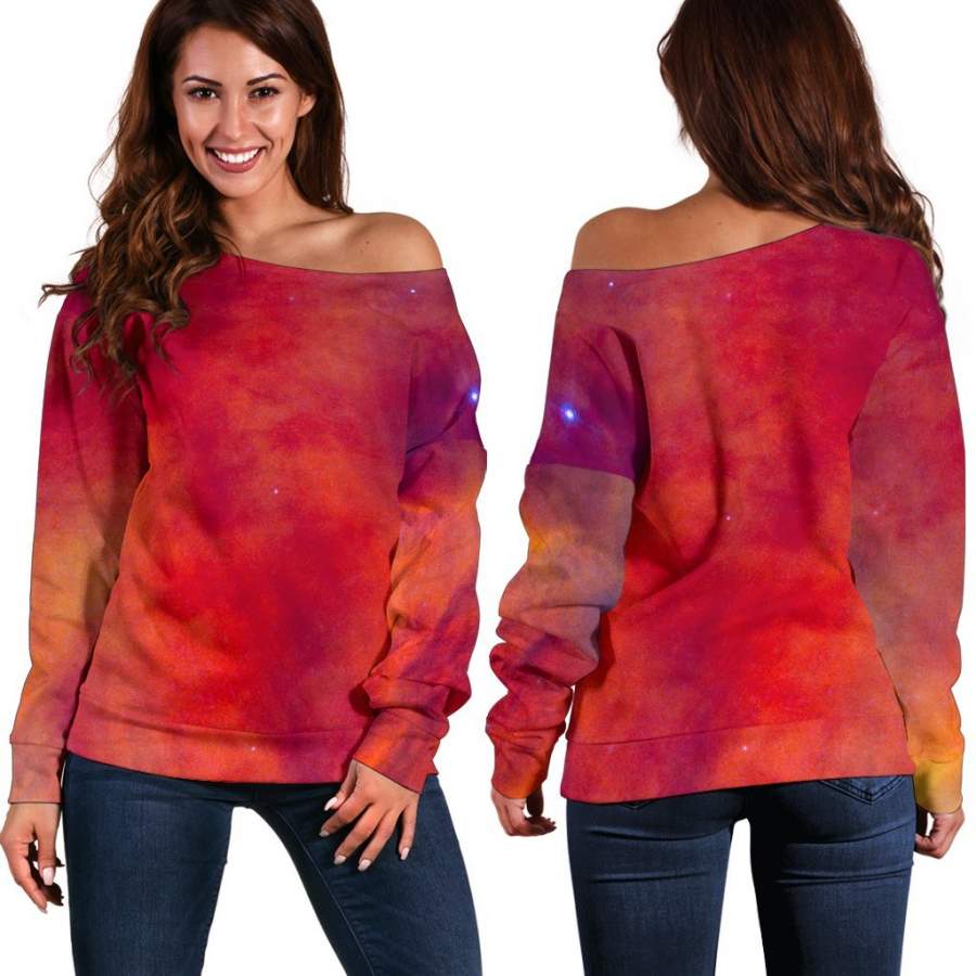 Abstract Nebula Cloud Galaxy Space Print Off Shoulder Sweatshirt