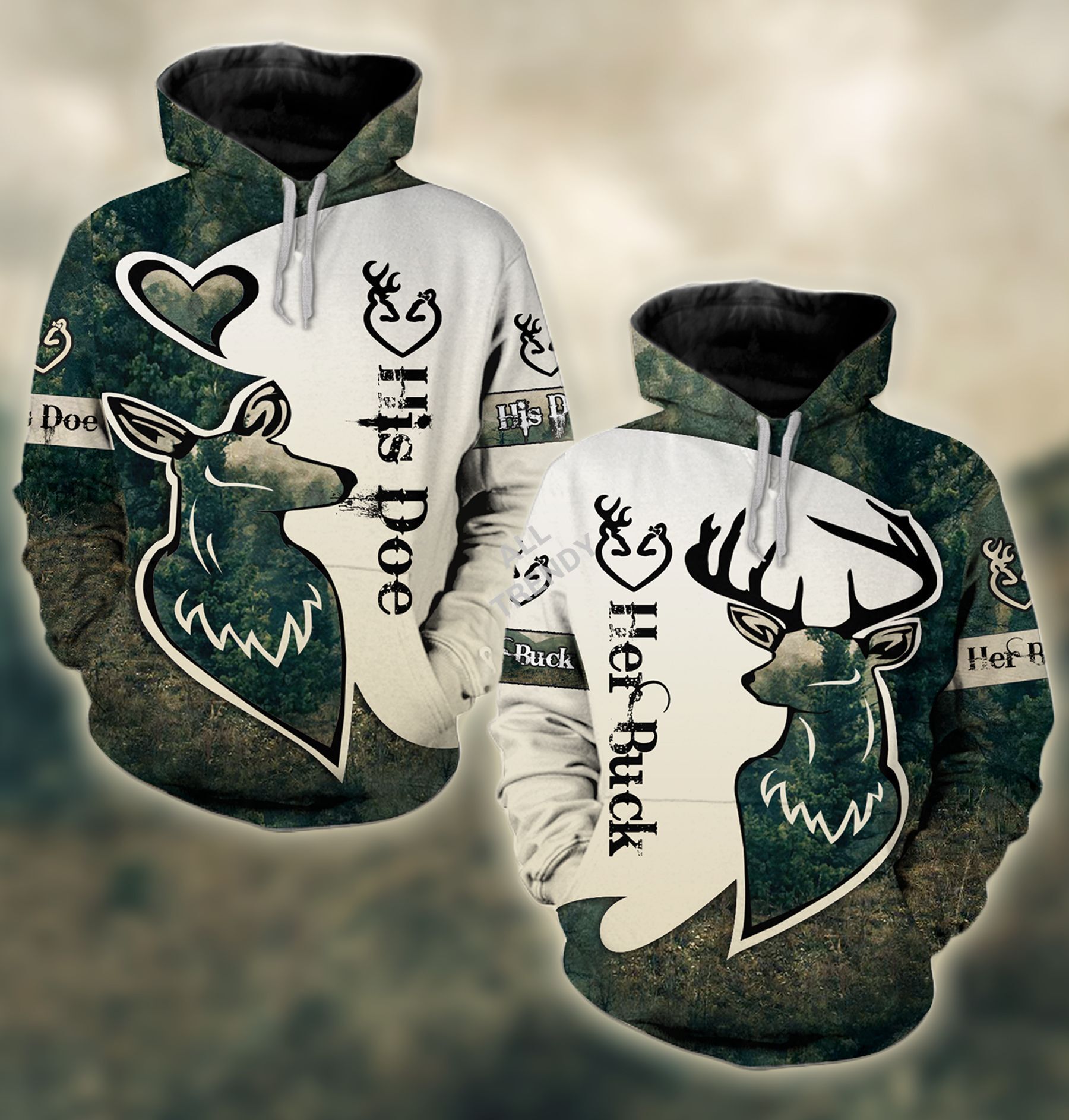 Buck n Doe Deer Hunting I Choose You Hoodie Combo Green Brown