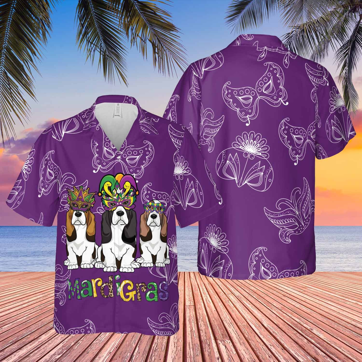 Basset Hound With Mask Mardi Gras Hawaiian Shirt Gift For Men Women Ha60893