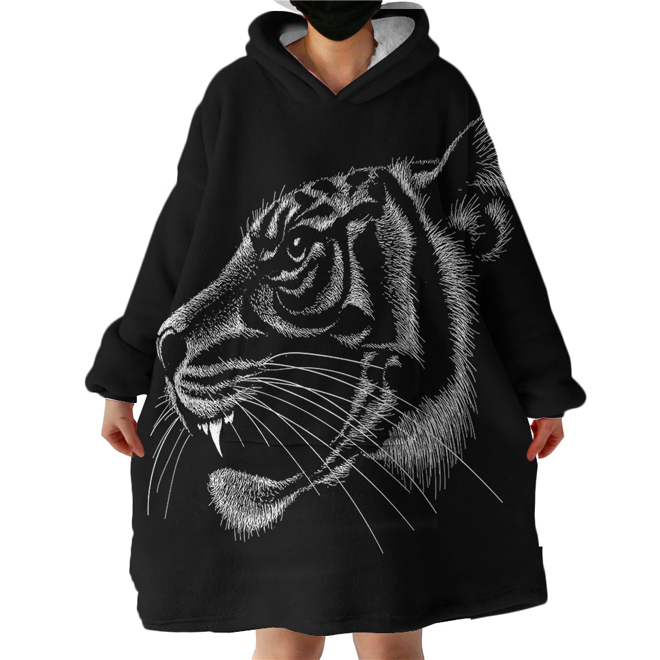 B&W Tiger Swlf1661 Hoodie Wearable Blanket