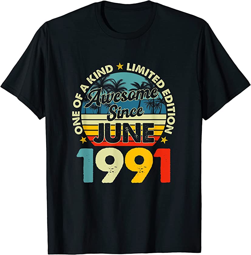 Vintage June 1991 30 Years Old 30th Birthday Retro Men Women T-Shirt