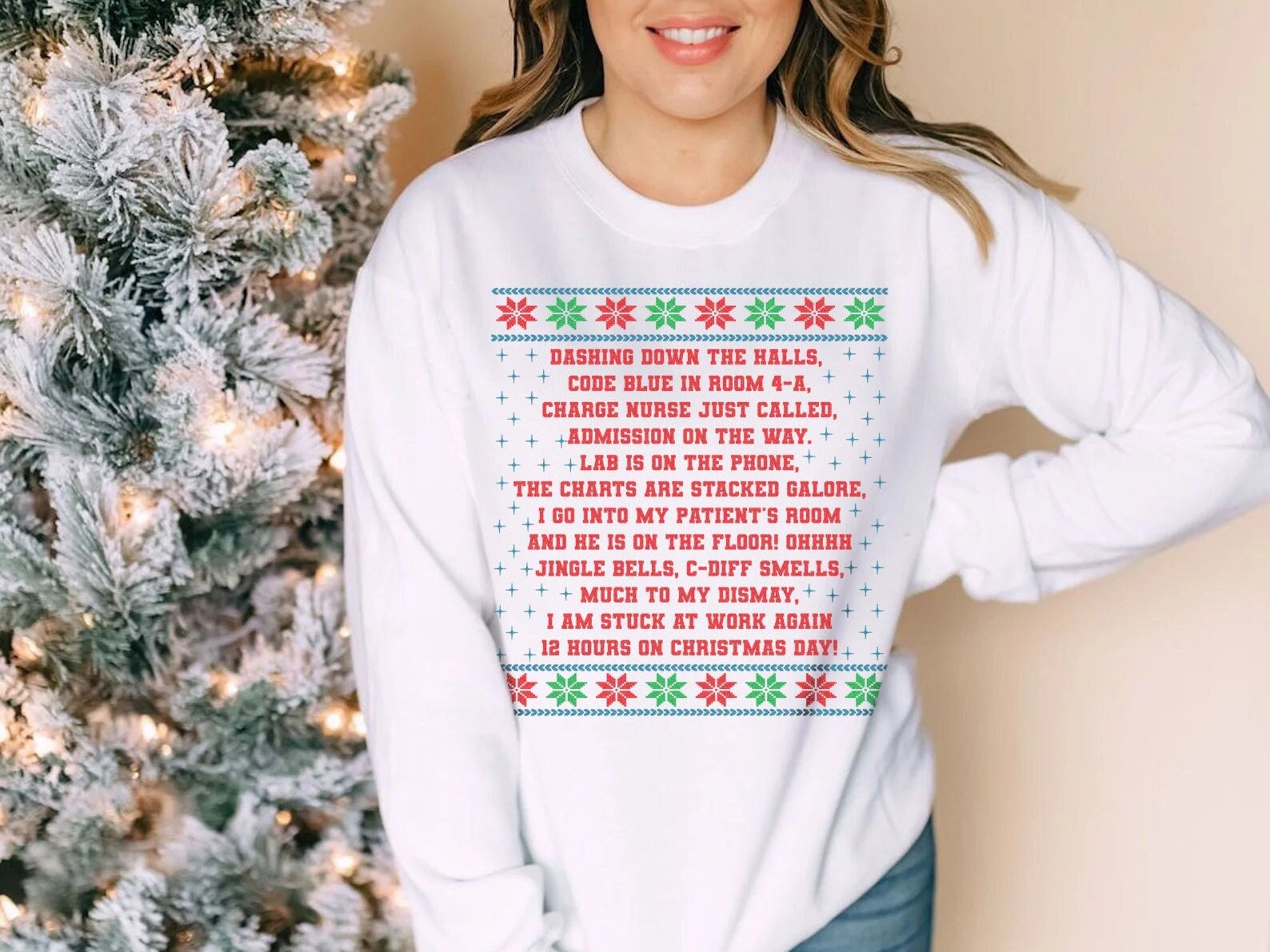 Funny Nurse Poem Ugly Christmas Sweater, Xmas Sweatshirt for Bedside Rn, Holiday Gift for Icu Med Surg Picu Nurse