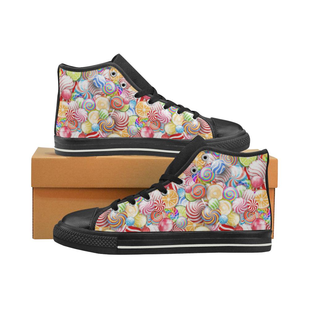 Candy Lollipop Pattern Women’s High Top Shoes Black