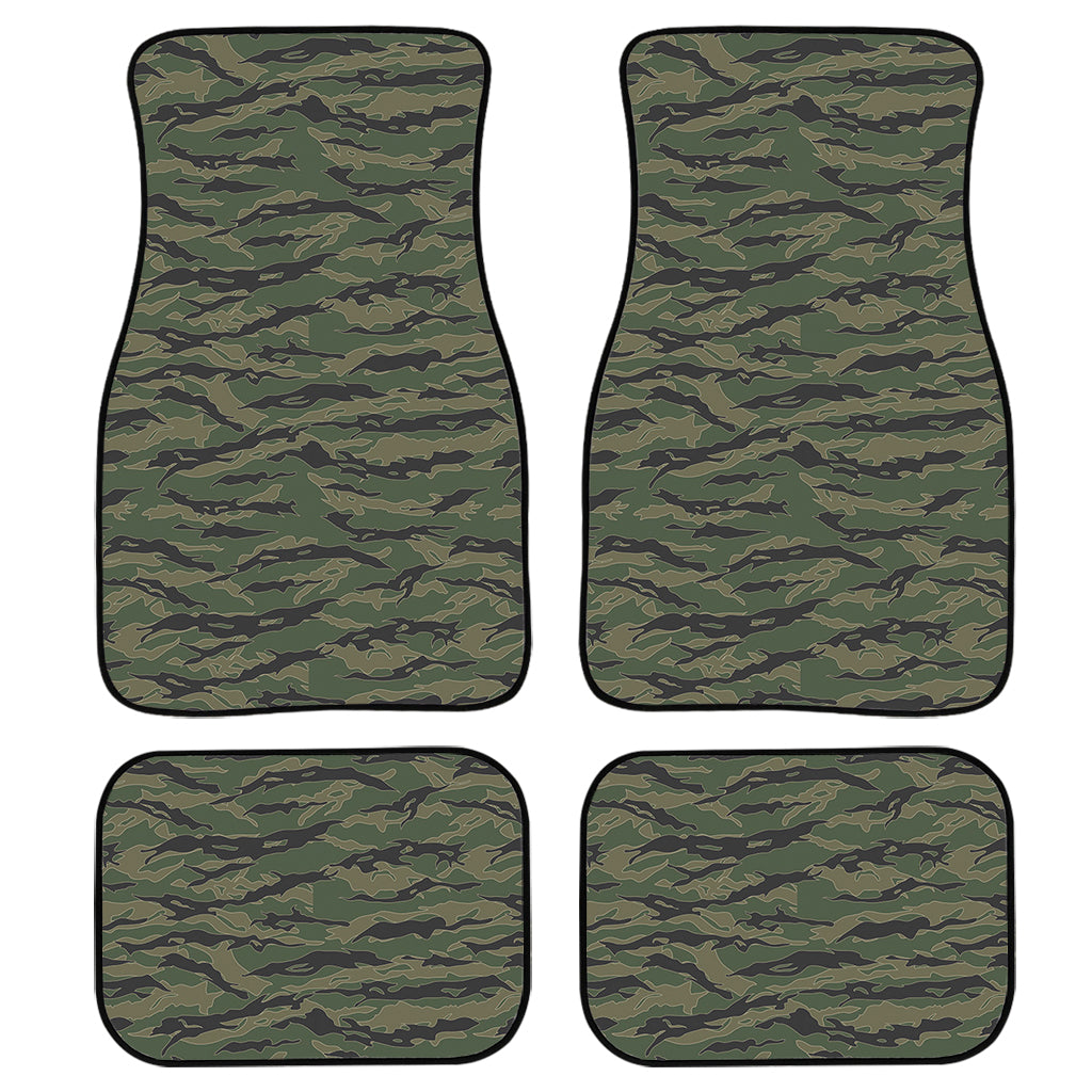 Green Tiger Stripe Camouflage Print Front And Back Car Floor Mats, Front Car Mat