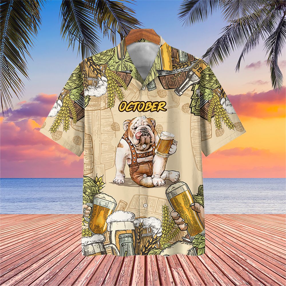 Bulldog And Beer October Hawaii Shirt Vintage Beach Presents For Lovers Ha95752