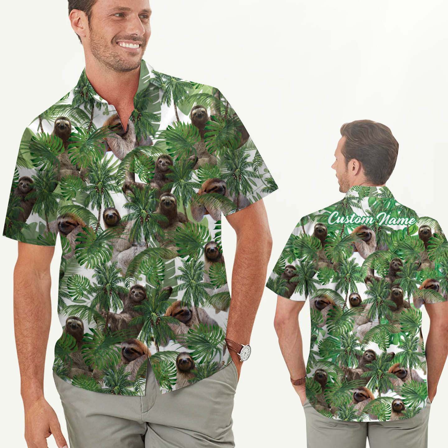 Sloth Coconut Tree Custom Name Hawaii Shirt For Men Lovers Ha13731