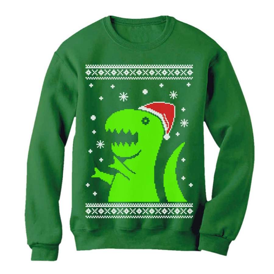 Big Green Trex Santa Ugly Christmas Sweater Funny Xmas Women Sweatshirt