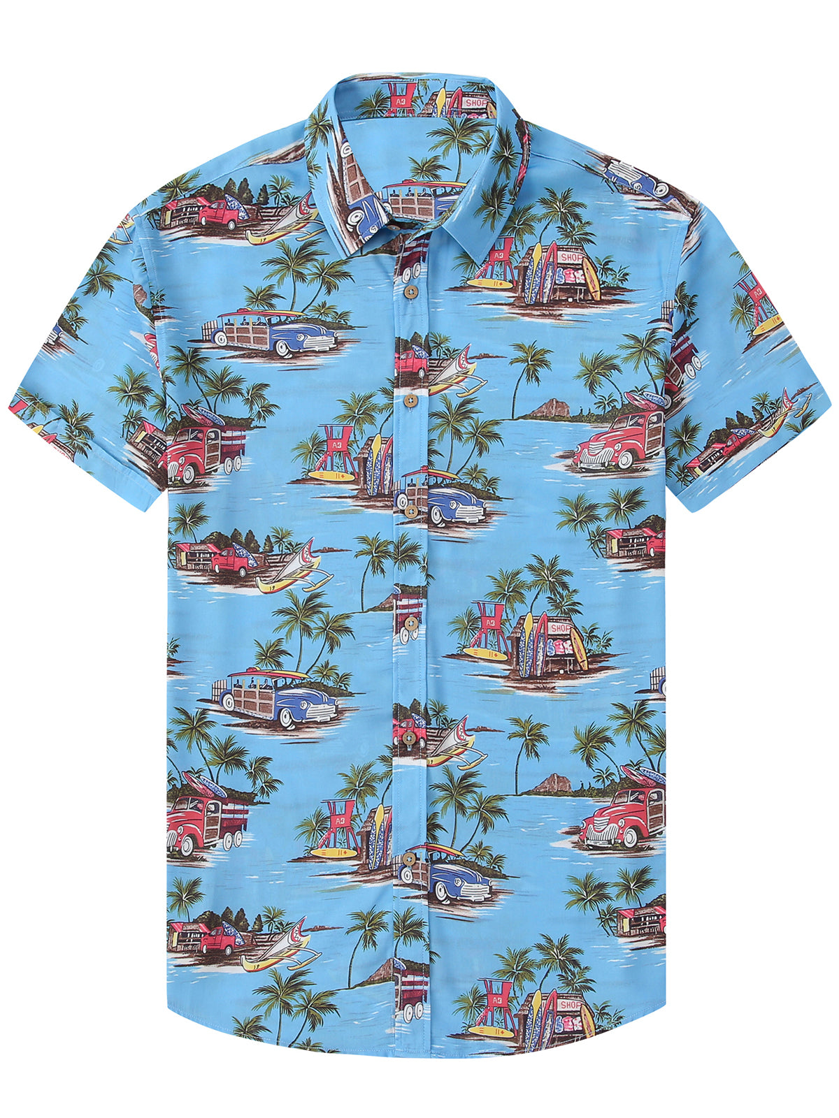 Summer Coconut Car Pattern Blue Hawaii Short Sleeve Aloha Shirt Ha42610